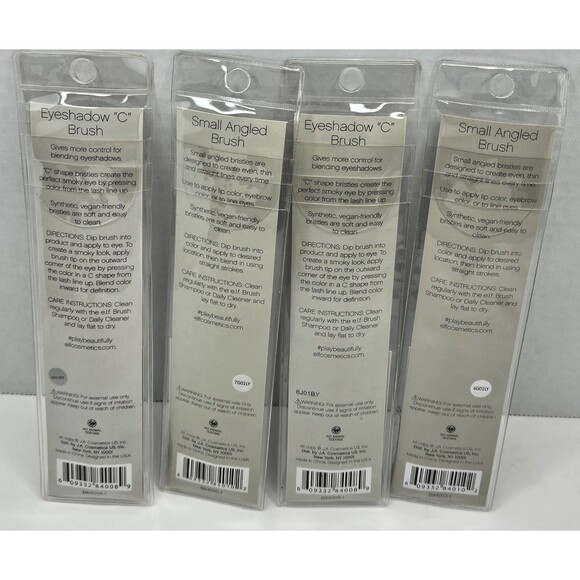 e.l.f Cosmetics Eyeshadow C Brush #84008 + Angled Eyeliner Brush #84010 Set Of 4 - Picture 2 of 2